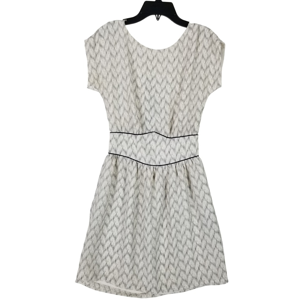 Sessun Silk Mini Dress Womens Small White Black Geometric Cutout Back Tie French